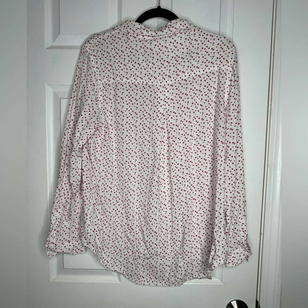BeachLunchLounge Tiny Heart Novelty Print Long Sleeve Viscose Button Down Size L - Picture 2 of 6